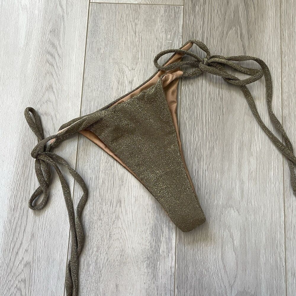 Sie Bikini Bottoms glitter sparkly cheeky thong womens Olive Brown (small) swim